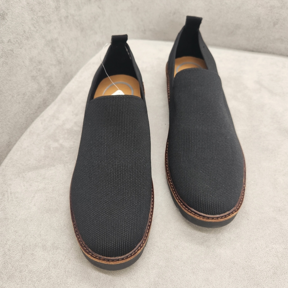 Aetrex Loafers 9 Black Bik Knit Chloe Arch Support Flats Slip-ons Comfy New $140